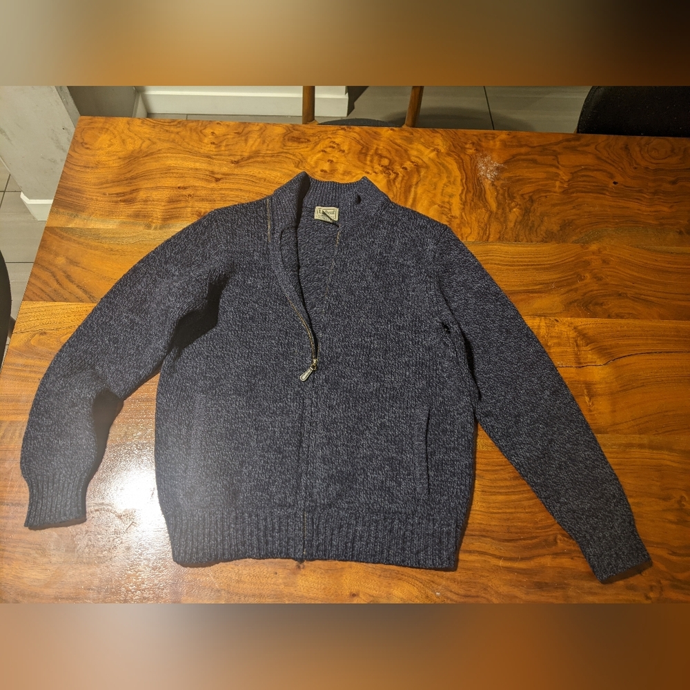 L.L. Bean - 100% Lambswool Ragg Wool Zip-Front Cardigan Sweater | Navy | Small